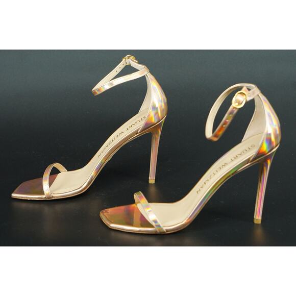 Stuart Weitzman Nudistcurve 100 Hologram Ankle Strappy Sandals Size 10 $475 pink - Picture 2 of 11